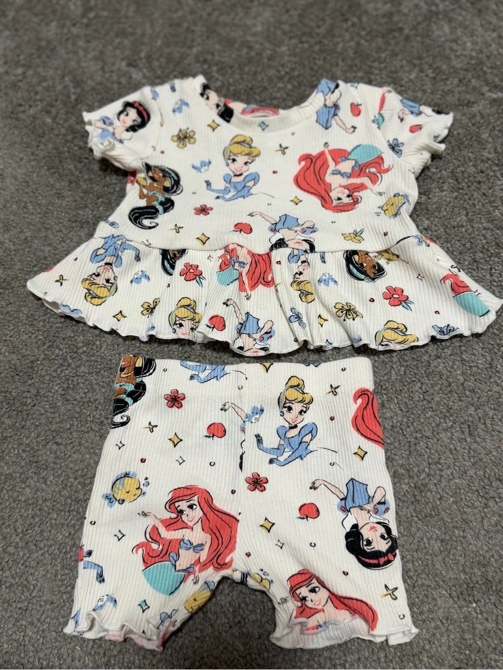 Disney Baby Princess Peplum Top Biker Short Set Baby Girl Infant 3-6 Month